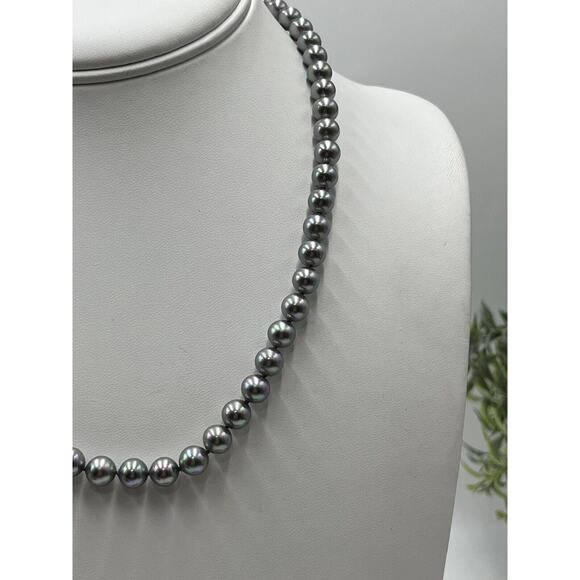 Majorica Gray Rainbow Lustrous Pearl One Strand Necklace 925 Vermeil Box Clasp - Picture 2 of 12
